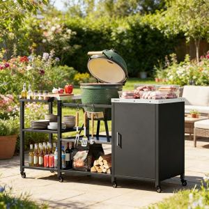 Chariot bar extérieur table grill