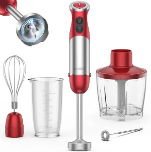KOIOS mélangeur immersion 5-en-1 1000W rouge acier inox
