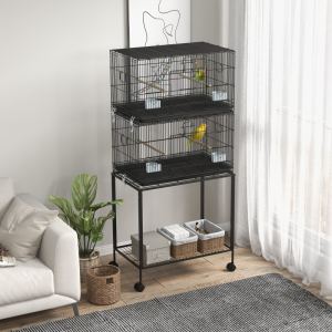 Cage oiseau double empilable roulettes canaris