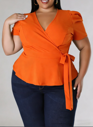 Haut femme manches bouffantes cordon taille