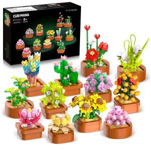 Ensemble construction 12 fleurs succulentes 1403 pièces, décor, 3,6MM