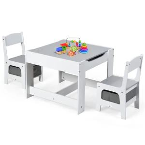 Table activité enfants 2en1 chaises tableau blanc/noir rangement MDF 3-7 ans blanc
