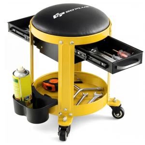 Workshop Creeper Seat With Removable Padded Seat And Drawers-Yellow