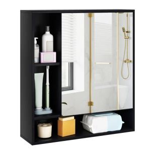 Armoire salle bain 2 en 1 miroir, noir, rangement caché