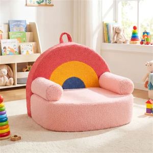 Sofa enfant rouge, moumoute douce avec poignée et housse lavable