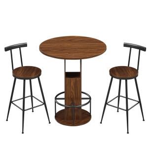 Ensemble bar 3 pièces table ronde 31,5po noyer