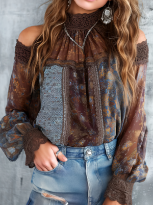 Chandail femme rétro western découpe épaule ample