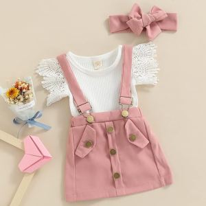 Ensemble 3 pcs bébé fille, vêtements été, barboteuse volants côtelée