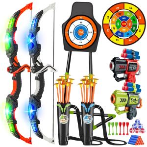 VATOS Arc et flèches LED, jeu 4 en 1, 20 flèches ventouses