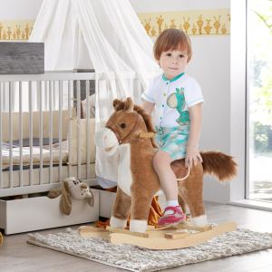 Cheval à bascule peluche sons - brun