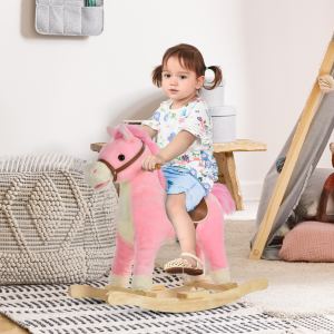 Cheval peluche à bascule sons, bouche mobile queue qui remue rose
