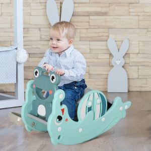 Jouet 3 en 1 enfants toboggan cheval bascule panier vert