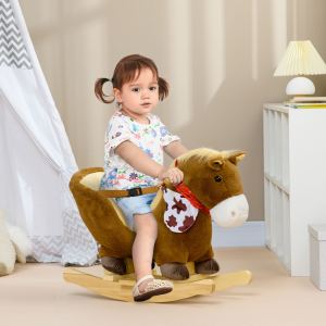 Cheval berçant peluche, bruits réalistes, pédales, 18-36 mois, brun