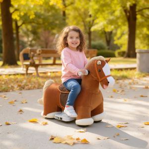 Cheval motorisé 6V avec musique, pédale, housse lavable