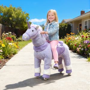 Ride on Unicorn Toy for Kids 4-7 Years, 37.8 Inch Plush Baby Rocking Horse with Wheels, No Battery Required, Purple