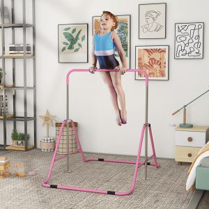 Barre de gymnastique enfant, hauteur ajustable, rose bonbon