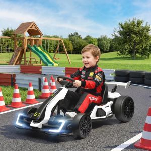 Go-kart électrique 24V, 7,5 mi/h, siège ajustable, blanc
