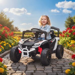 Camion électrique enfants 12V, suspension, télécommande, 3-5 ans, blanc