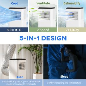 10,000 BTU Moible Air Conditioner 440 Sq. Ft., Dehumidifier Fan Auto Sleep with 24H Timer On/Off, Window Kit, White