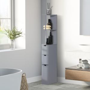 Armoire rangement salle bain 54", tour lin gris