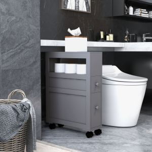 Meuble rangement salle bain étroit, porte papier, gris