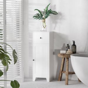 Petit meuble rangement salle bain, 1 tiroir, blanc