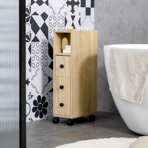 Armoire salle de bain compacte 2 portes 1 tiroir 4 roulettes