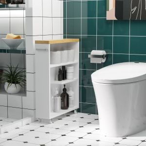 Armoire salle bain roulettes blanc bois