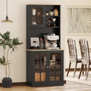 Armoire cuisine 72 po, portes verre, noir