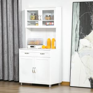 Buffet vaisselier 67 po, portes vitrées, blanc moderne