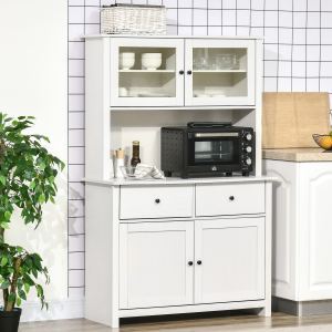 Buffet cuisine 63,5po, hutch, pantry, portes verre, blanc antique