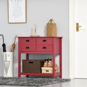 Buffet-bahut rangement moderne, 4 tiroirs, tablette inférieure, rouge