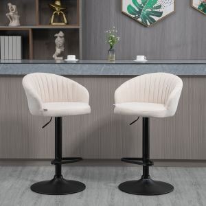 Tabouret bar ajustable pivotant tissu lin beige