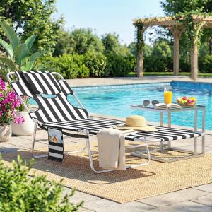 Chaise bronzage avec trou facial, ajustable 5 niveaux, rayures