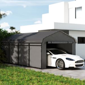 Abri voiture métal 12x20 pi, toit galvanisé, parois amovibles