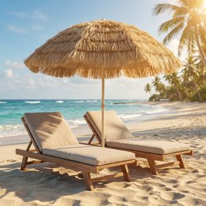 Parasol Tiki 6pi, style hawaïen, 8 baleines avec sac