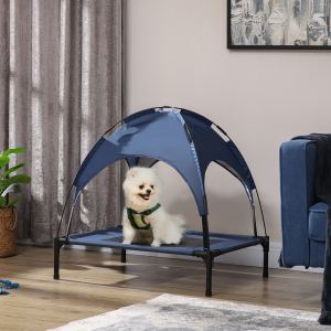 Lit chien surélevé portable pare-soleil UV 30 po bleu foncé