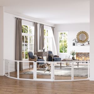 Barrière sécurité chien 6 panneaux bois blanc