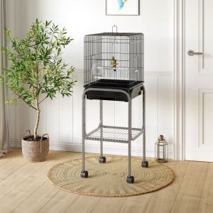 Cage oiseau métal 45po, perchoir, noir