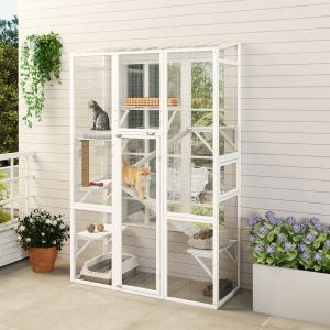 Catio extérieur grand maison bois chat 6 plateformes