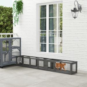 Tunnel chat bois 98po 8 portes gris foncé