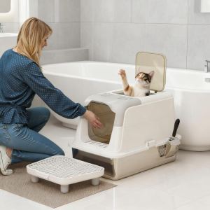 Litière chat fermée avec pelle, désodorisant