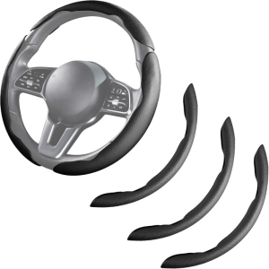Couvre-volant en cuir 3 pièces noir et gris antidérapant universel