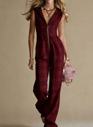 Combinaison femme sans manches fermeture éclair jambes larges