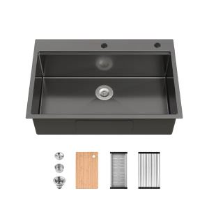 Évier cuisine acier inox 33x22po, noir, planche découpe