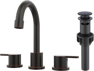 Robinet lavabo salle bain bronze frotté 2 poignées 3 trous