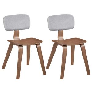 Ensemble 2 chaises velours teddy gris noyer, rembourrage doux