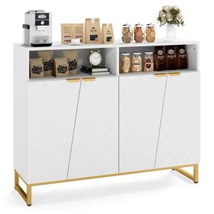Buffet blanc moderne portes irrégulières poignées dorées