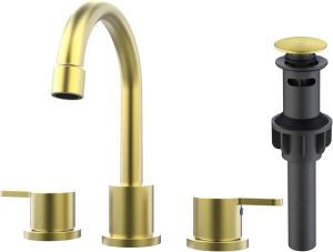 Robinet lavabo or brossé, 2 poignées, 8", trou 3, pivotant