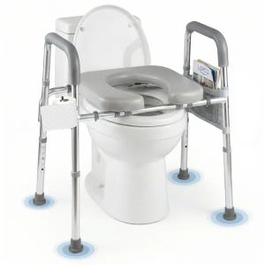 Siège toilette rehaussé ajustable, accoudoirs, capacité 300 lb